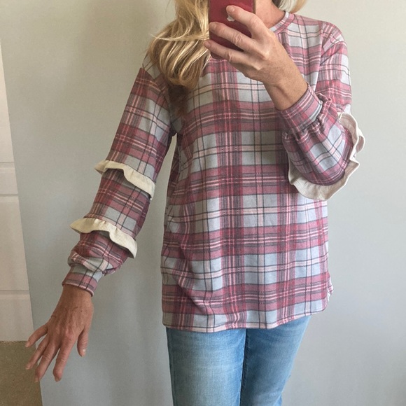 Plaid Long Sleeve with Ruffle Detail Top - Picture 9 of 10